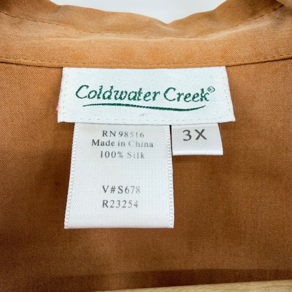 Coldwater Creek 100% Silk Roll Tab Sleeve Tunic Shirt Burnt Orange Womens 3X - Picture 3 of 5